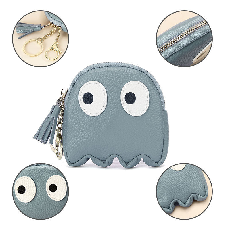 Leather Mini Creative Cartoon Zipper Coin Pouch Ins Cute Keychain Hard Coin Genuine Leather Wallet for Women