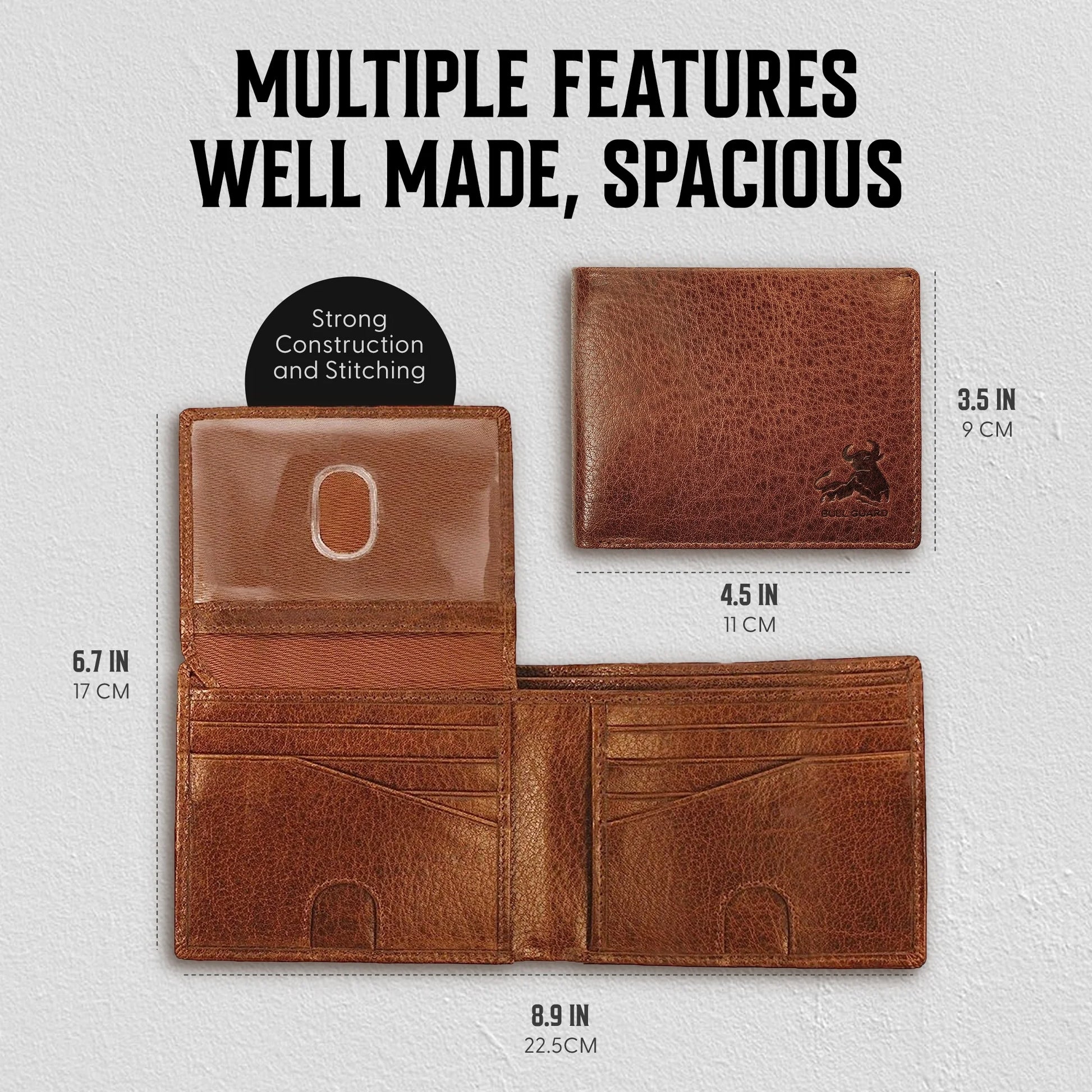 RFID Bifold Leather Wallet for Men with Flip up ID in Vintage Buffalo Brown