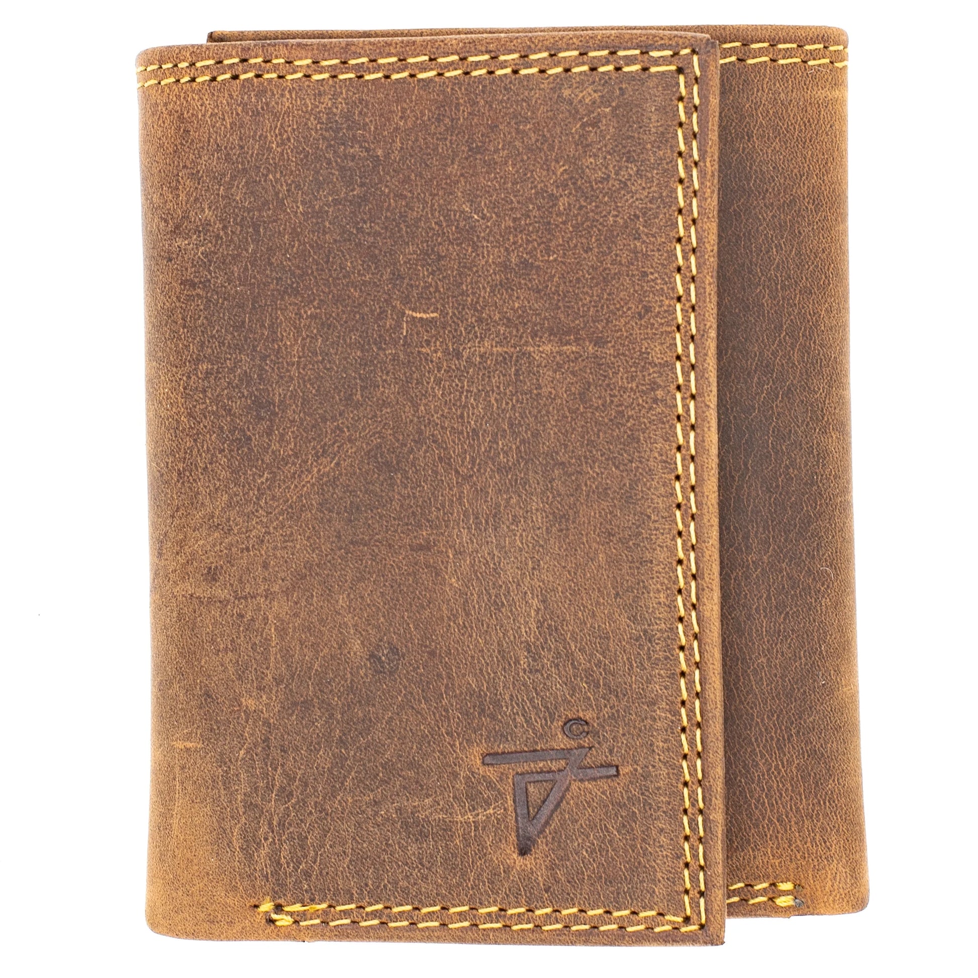 Wallet for Men RFID Blocking Leather Trifold Forest Brown Velcro Closed by