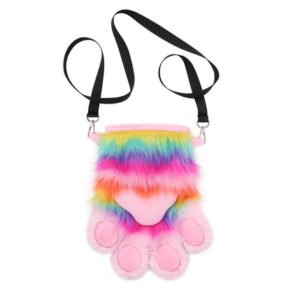 Rainbow Handmade Plush Crossbody Bag, Cute Animal Paw Lolita Bag, Coin Purse, Phone Pouch, Keychain