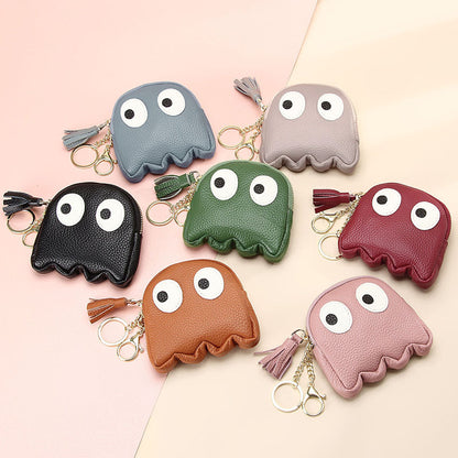 Leather Mini Creative Cartoon Zipper Coin Pouch Ins Cute Keychain Hard Coin Genuine Leather Wallet for Women