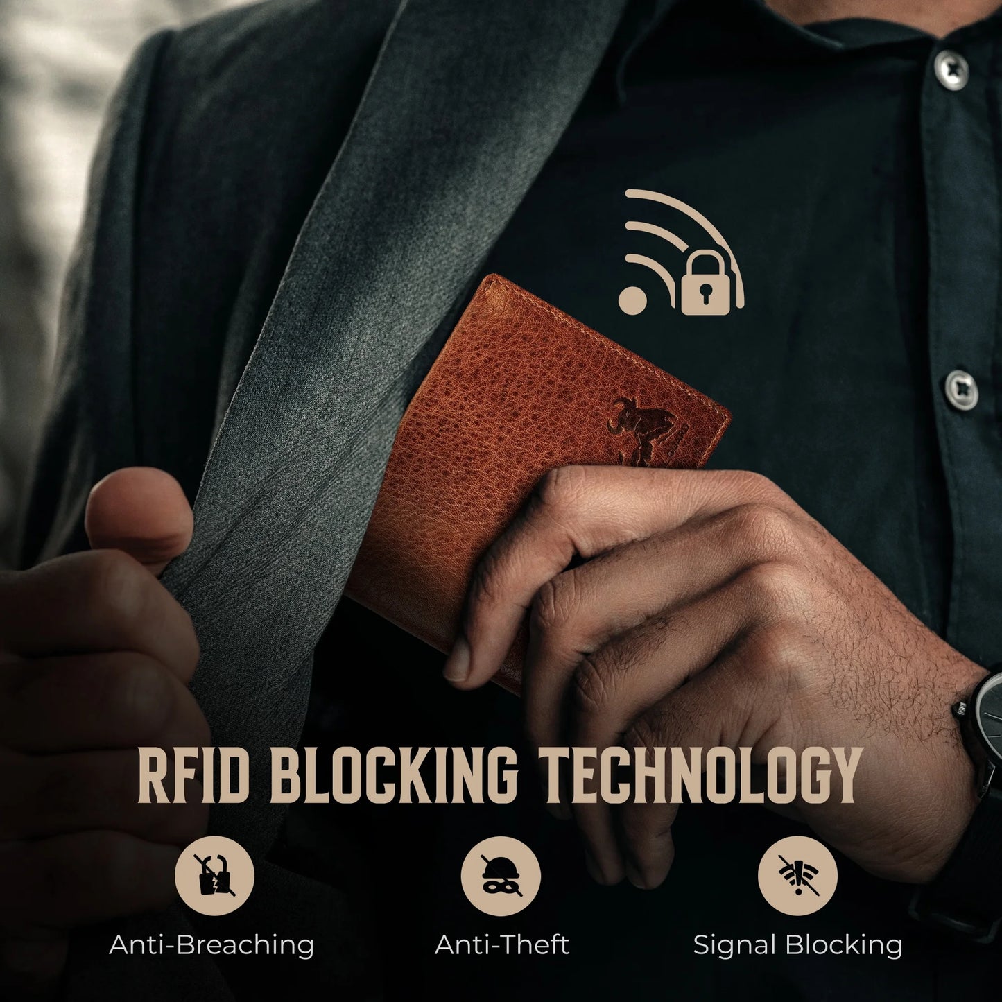 RFID Bifold Leather Wallet for Men with Flip up ID in Vintage Buffalo Brown