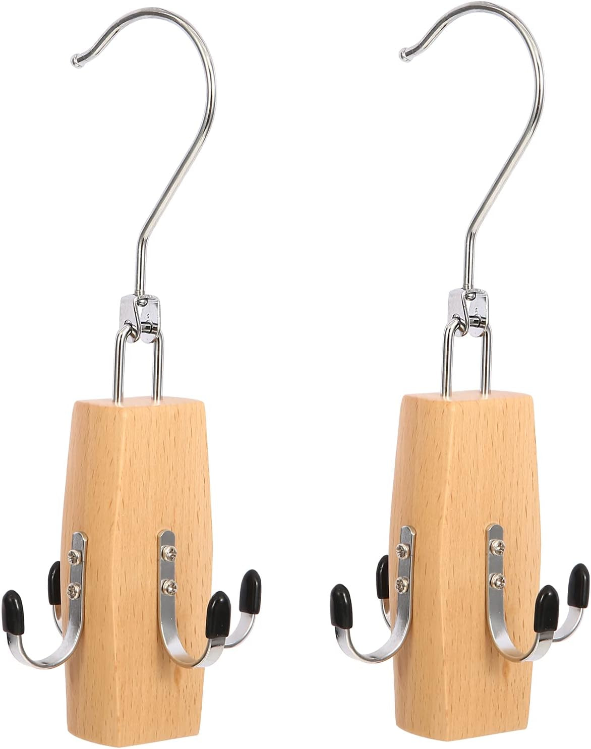 Purses Handbags Hangers, Wooden Purse Handbag Holder 2 Pack Wood Belt Hanger Belt Racks with 360° Swivel Hook Space Saving Hangers Bags Handbags Belt Storage Organizer