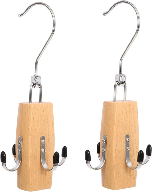 Purses Handbags Hangers, Wooden Purse Handbag Holder 2 Pack Wood Belt Hanger Belt Racks with 360° Swivel Hook Space Saving Hangers Bags Handbags Belt Storage Organizer