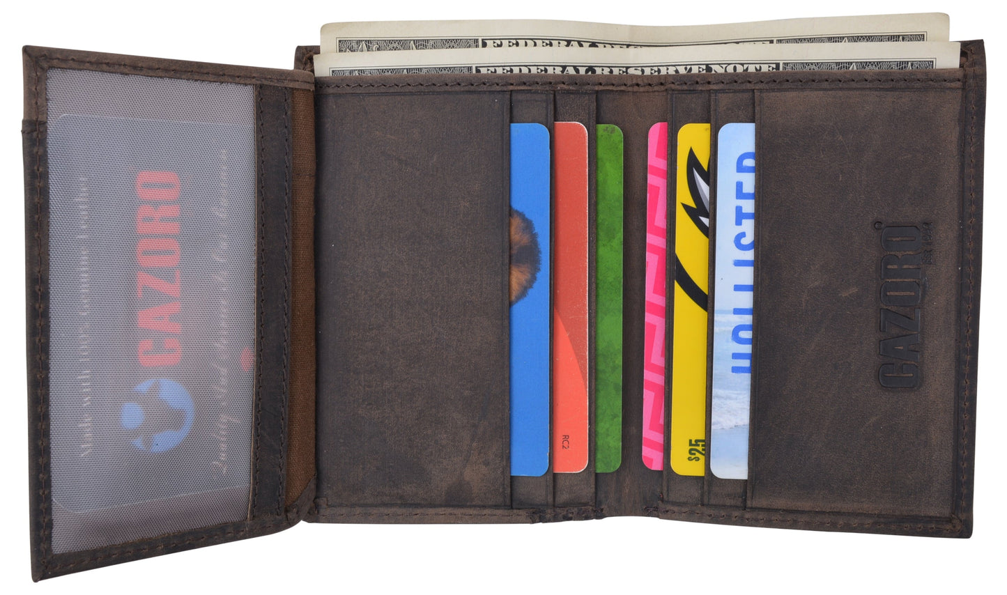 RFID Blocking Bifold USA Wallet for Men Leather Extra Capacity Mens Bifold Wallet W/ Vertical Design