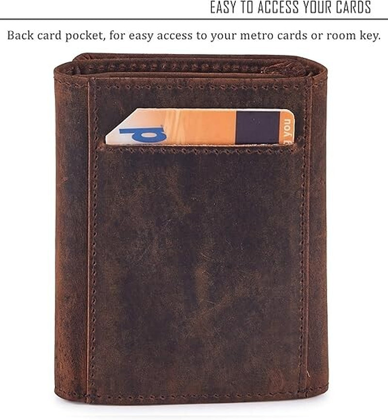 Real Leather Trifold Wallet for Men RFID Blocking Front Pocket Minimalist Slim D