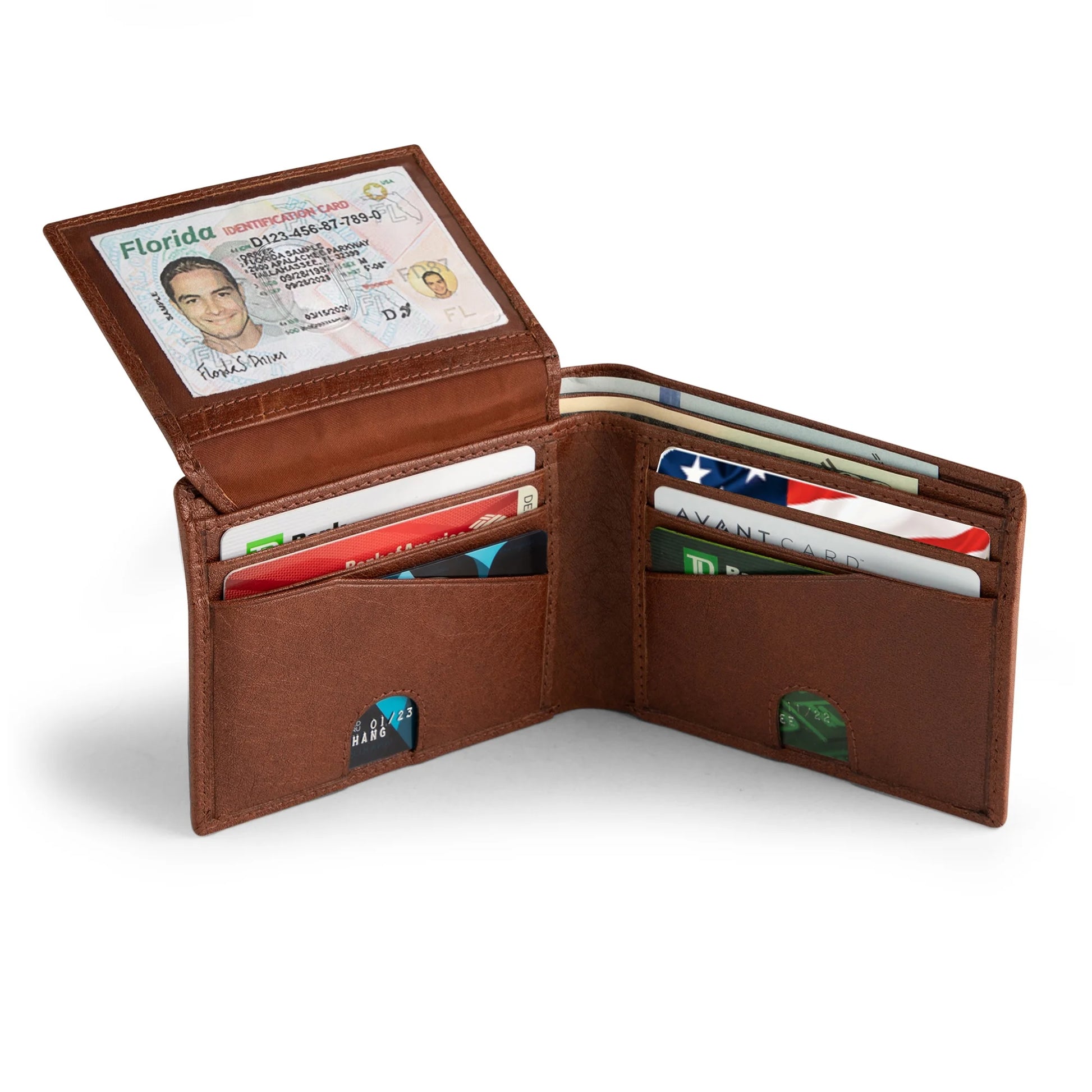 RFID Bifold Leather Wallet for Men with Flip up ID in Vintage Buffalo Brown