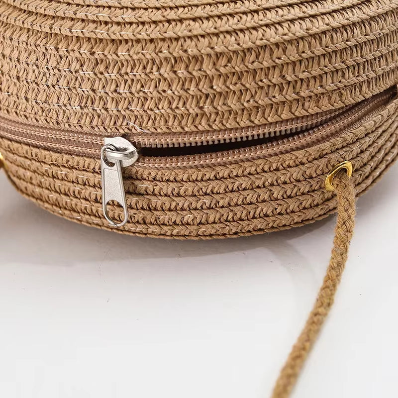 Gusure Summer Woven Straw Crossbody Bags for Women Fashion round Handmade Rattan Beach Small Handbag Travel Female Shoulder Bag