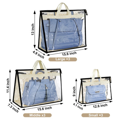 9 Pack Dust Bags for Handbags, Clear Handbag Storage Organizer for Closet with Handle and Zipper