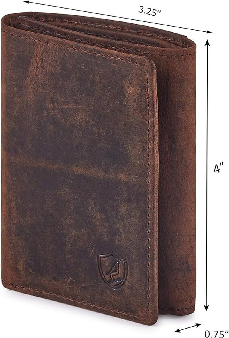 Real Leather Trifold Wallet for Men RFID Blocking Front Pocket Minimalist Slim D