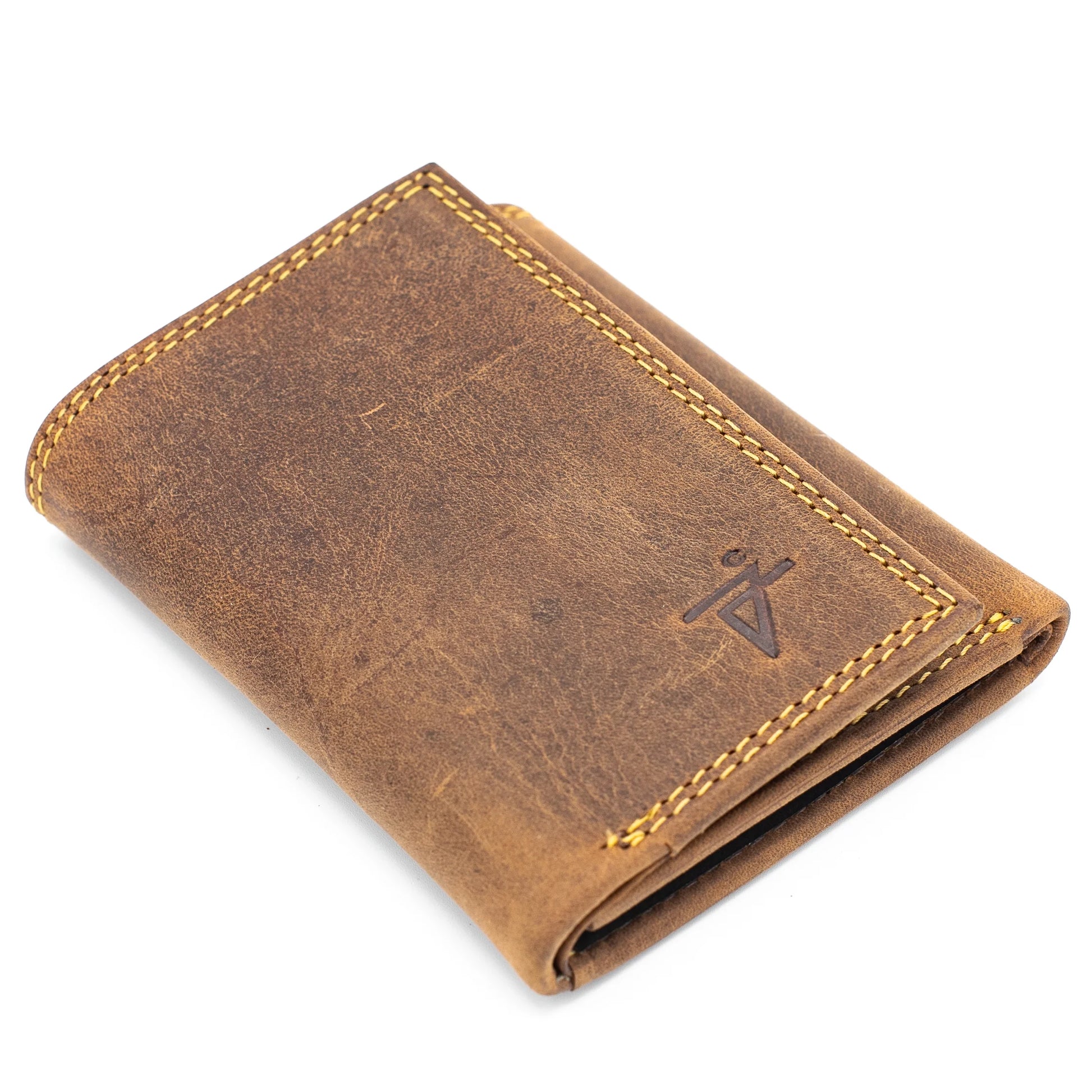 Wallet for Men RFID Blocking Leather Trifold Forest Brown Velcro Closed by