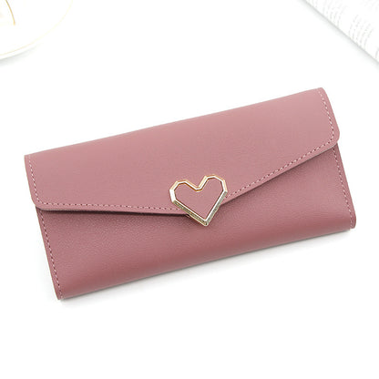 Long plain heart-shaped leather wallet with multiple card slots buckle wallet large capacity hand-held bag