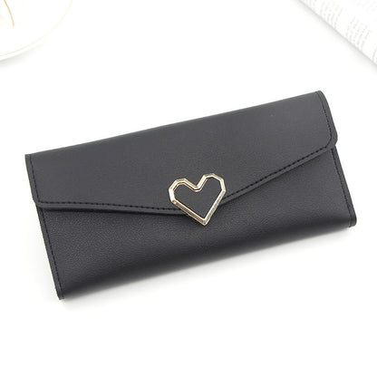 Long plain heart-shaped leather wallet with multiple card slots buckle wallet large capacity hand-held bag