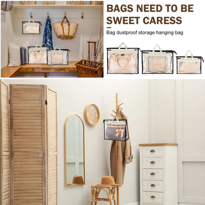 9 Pack Dust Bags for Handbags, Clear Handbag Storage Organizer for Closet with Handle and Zipper